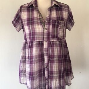 FP Plaid Button-Up Shirt/ Mini Dress